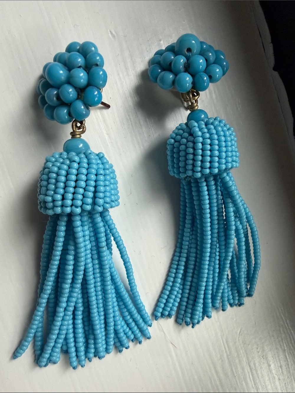 Handmade Turquoise Beaded Tassel Earrings - Women Jewelry